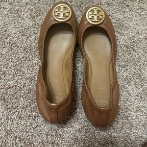 Tory Burch Brown Flats with Gold Logo